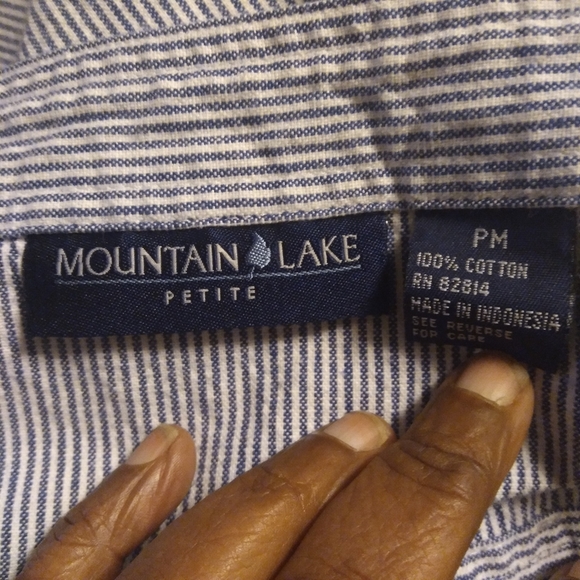 Y2K Mountain Lake Striped Denim Overall Dress Size Medium Petite - Picture 6 of 16